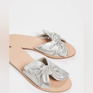 Loeffler Randall flat silver metallic leather sandal, size 6.5